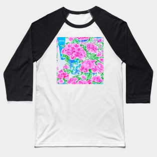 “Happy”Lilly Pulitzer style roses in chinoiserie jars seamless pattern Baseball T-Shirt